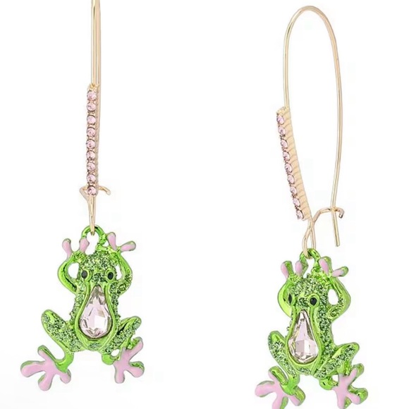Betsey Johnson Backyard Frog Novelty Dangle Drop Earrings - Picture 1 of 4